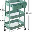 danpinera 3-Tier Rolling Cart, Utility Cart Mobile Metal Rolling Storage Cart with Lockable Wheels & Hanging Cups & Hooks for Kitchen, Bathroom, Office, Workshop, Green, Normal