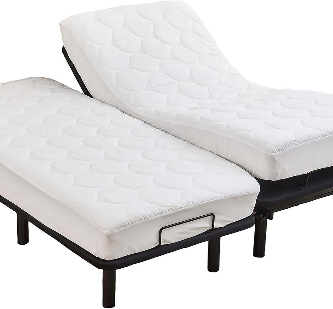 Kingnex Quilted Split King Mattress Topper Pad for Adjustable Bed Breathable Fitted Fluffy Pillow Top Mattress Pad