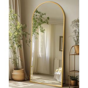 Full Length Mirror with Stand, 58"x19" Arched Full Body Mirror, Large Stand Up Aluminum Frame Floor Freestanding Hanging Leaning Mounted for Bedroom Living Room Entryway Gold