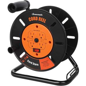 DEWENWILS Extension Cord Storage Reel with 4-Grounded Outlets, Heavy Duty Open Cord Reel for 12/3,14/3,16/3 Gauge Power Cord, Hand Wind Retractable, 10A Circuit Breaker, Rocker Power Switch