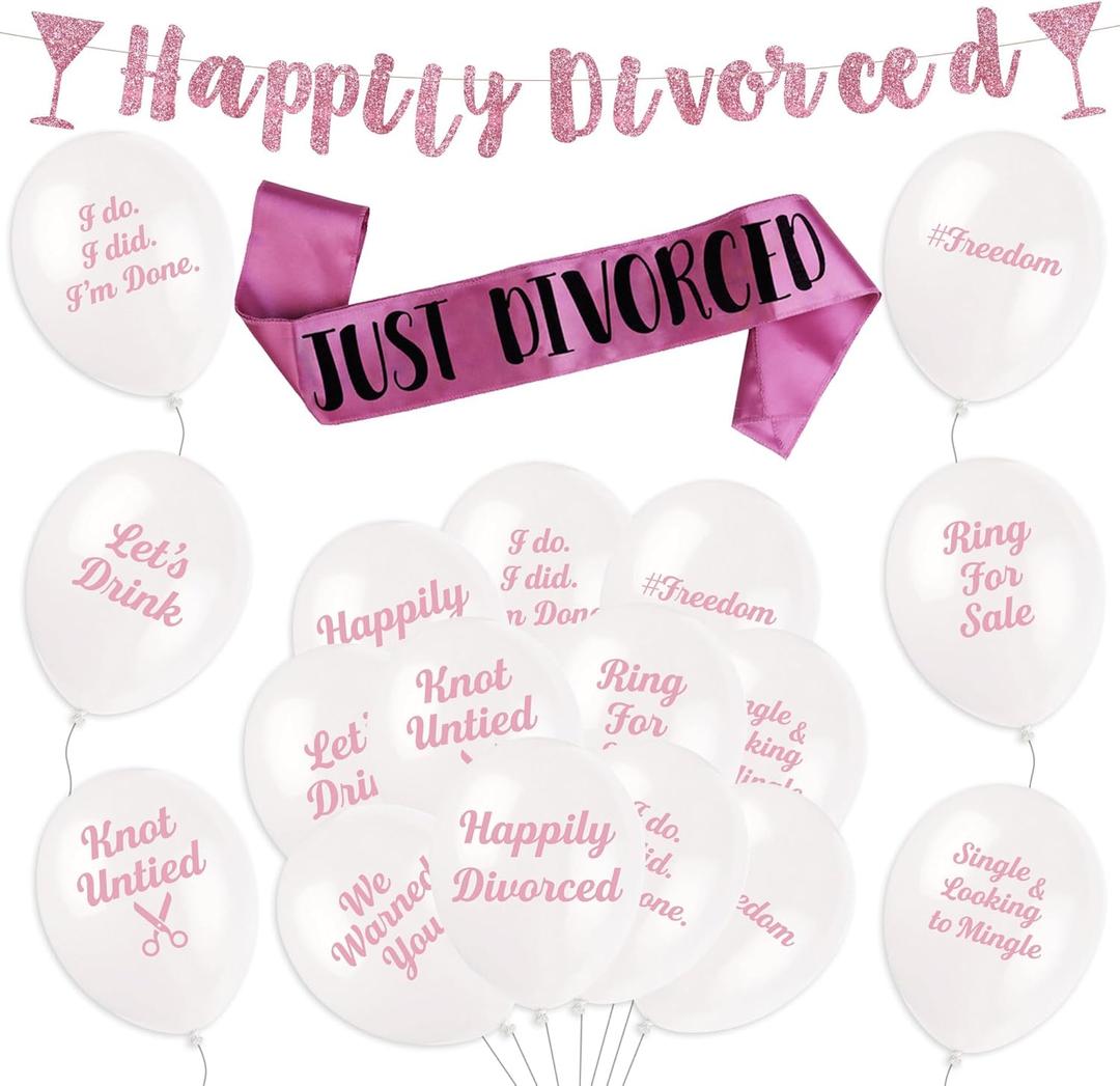 Divorce Party Decorations for Women & Men - Pink Happily Divorced Favors Finally Divorced Party Gifts for Women | Breakup Kit Sash Divorcee Newly Single Gift Decor Bye Felicia Set Decoration Woman