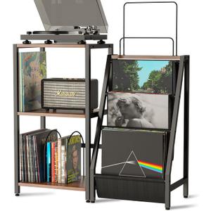 Record Player Stand | 3-Tier Record Player Table With Detachable Vinyl Record Storage Now Playing Stand | Large Capacity Turntable Stand for Living Room Bedroom