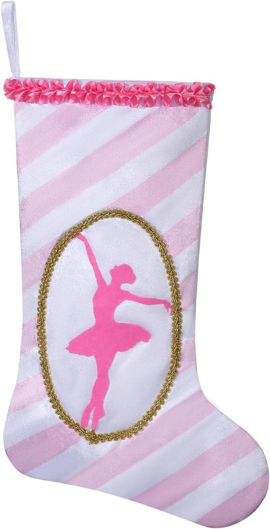 2 x 19 inch Ballet Christmas Stocking, Ballerina & Gold Trim Design, Fireplace Decor for Family Holiday Party Supplies Gifts
