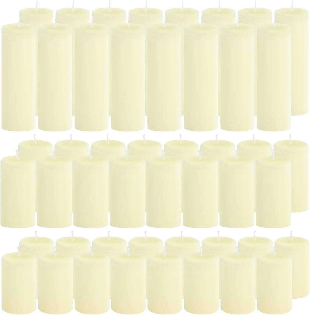 48-Pack Ivory Pillar Candles Bulk Set
2x3, 2x4, 2x6 Unscented Dripless Smokeless Candles for Weddings, Home Decor & Centerpieces, Clean Burning