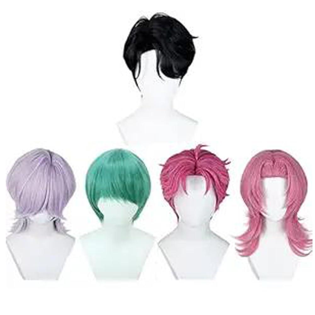 Mens Cosplay Wig Anime Short Straight Wig Synthetic Hair for Halloween Costume Outfits Accessory Party (Green, Short, Straight)