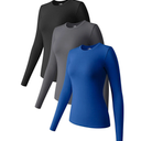 Womens 3 Piece Long Sleeve Tops Crew Neck Stretch Fitted Underscrubs Layer Tee Shirts Tops, Size S