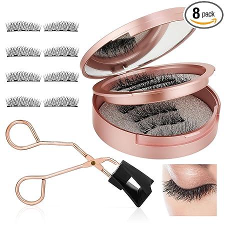 4 Pairs Eyelash Extensions Set, Reusable Magnetic Eyelashes, False False Eyelashes with Magnetic Tweezers, 3D Magnetic Eyelashes for Daily Makeup or Party