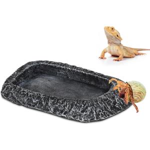 Reptile Water Dish for Bearded Dragon Tank Accessories, Hygger zoo Hermit Crab Food Bowl Reptile Food Dish Corner Rock Terrarium Feeding Bowl Tortoise Water Dish for Leopard Gecko Turtle Snake, Black