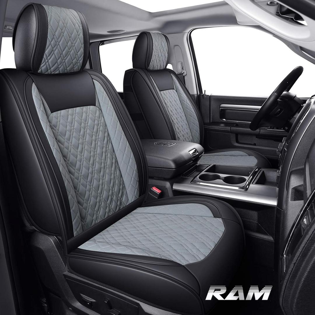 YIERTAI Car Seat Covers for Dodge Ram Fit 2009-2026 1500 2010-2026 2500 3500 Classic Bighorn Longhorn Laramie Tradesman Truck Gray Full Set