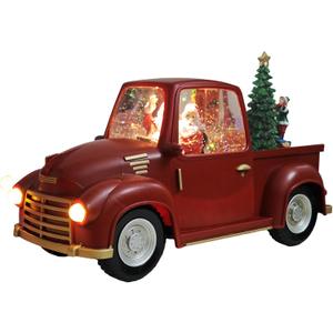 Red Pickup Truck Christmas Snow Globe, Santa Claus and Christmas Trees Home Decoration