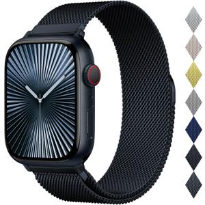 Stainless Steel Milanese Loop Compatible with Apple Watch Band 46mm 42mm 44mm 45mm 49mm 38mm 40mm 41mm men and women, Mesh Loop Magnetic Clasp Replacement for iWatch Bands Ultra Series 10 9 8 7 SE 6 5 4 3 2 1 (44/45/46/49mm(Ultra2)-M Size for6.1in-9.2in), A-Midnight)
