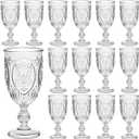 24 Pcs Plastic Goblets 7.5oz Vintage Goblet Plastic Wine Glasses Colored Retro Embossed Water Goblets for Wine Bar Juice Baby Shower Wedding Reception Grand Event Party (Clear) (Silver)