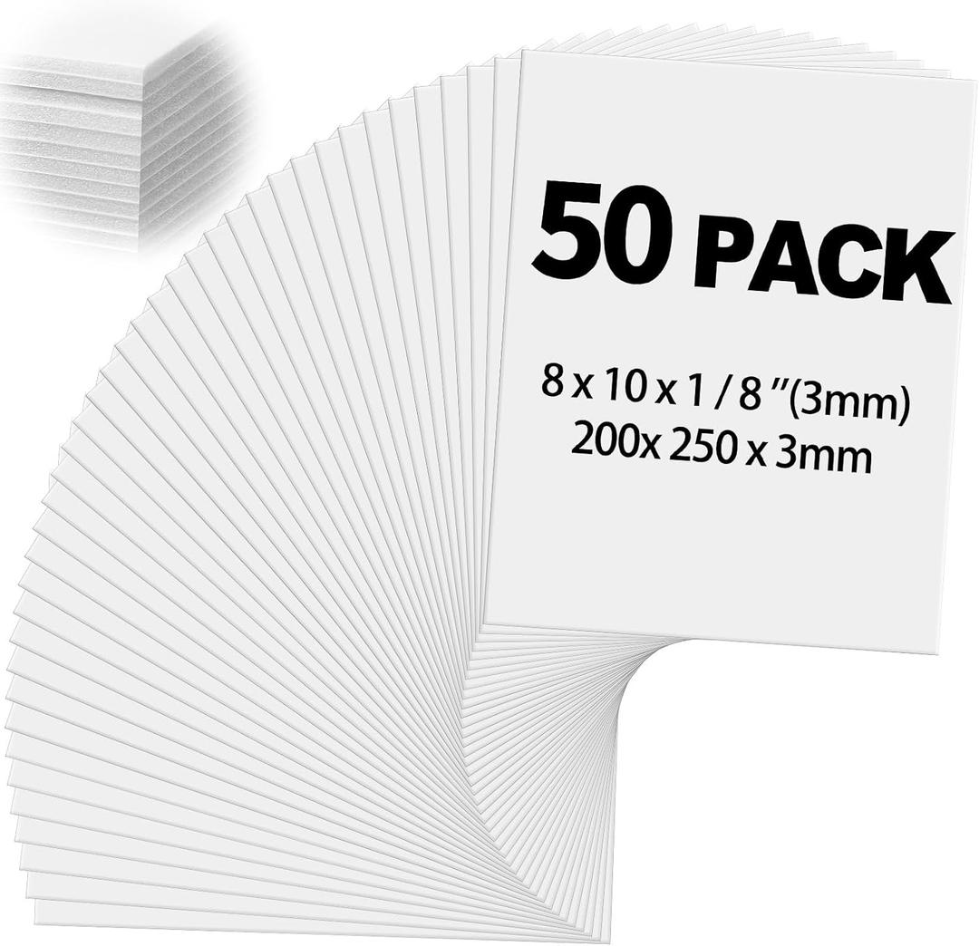 Frienda 50 Pack Foam Boards 1/8 Inch Thickness Foam Poster Boards for Presentation Board for School Crafts Office Art Projects(White,8 x 10 Inch)