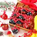 Suncalla 12 Pcs 2.4 Inch Christmas Glitter Ball Ornaments Mouse Plastic Ball with Dot Bow Tree Ornaments Cartoon Mouse Balls Red Black Yellow White Dot Decorations for Xmas Trees Party House Decor
