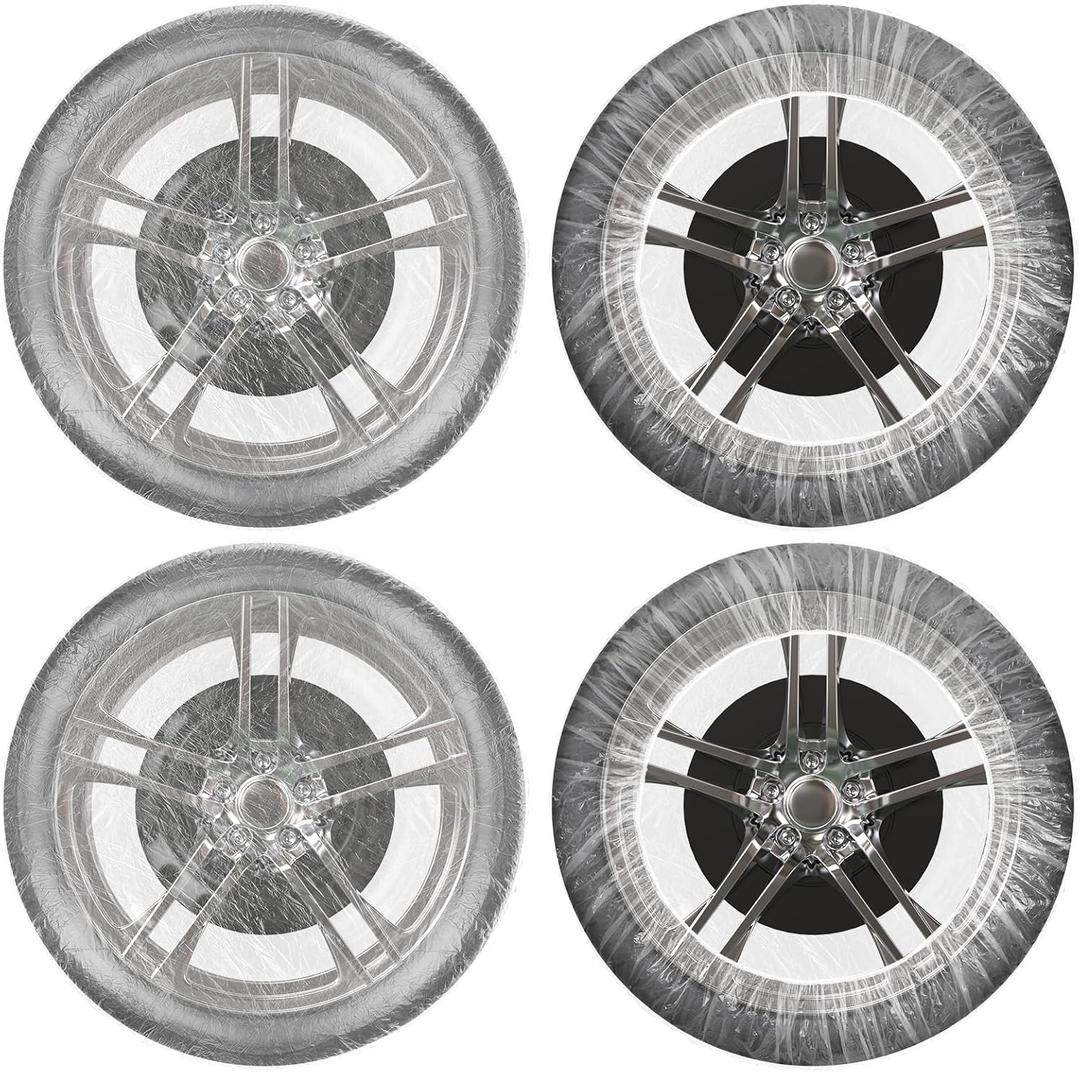 100 Pcs Disposable Car Tire Covers Plastic Waterproof Tire Wheel Protector for Car Truck SUV Trailer Camper Universal Covering