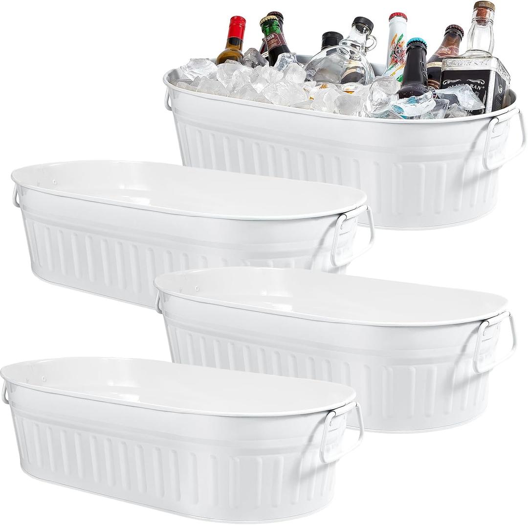 3 x Lallisa 4 Pcs 5.3 Gallon Galvanized Metal Drink Bucket with Handles, White