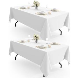 Pureegg Rectangle Table Cloth 60" x 102" – Durable Polyester Tablecloth Offers Reusable & Washable Protection, Ideal for Outdoor Party, Picnic, Wedding, Banquet and Birthday, 2 Pack, White