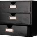 Wooden Storage Box Rustic Desktop Organizer with 3 Drawers Office Desk Accessories Shelf Large Craft Storage Containers Apothecary Cabinet and Chest Jewelry Holder for Women(Black)