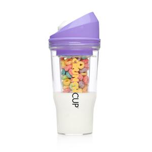 CRUNCHCUP XL Purple - Portable Plastic Cereal Cups for Breakfast On the Go, To Go Cereal and Milk Container for your favorite Breakfast Cereals, No Spoon or Bowl Required