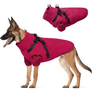 Lelepet Dog Coat 3 in 1 Waterproof Dog Winter Jacket with Harness Built in Windproof Snow Jakcet with Detachable Fleece Sweater Lining Reflective Thermal Cold Weather Coats for Small Medium Large Dogs (Rose Red) L