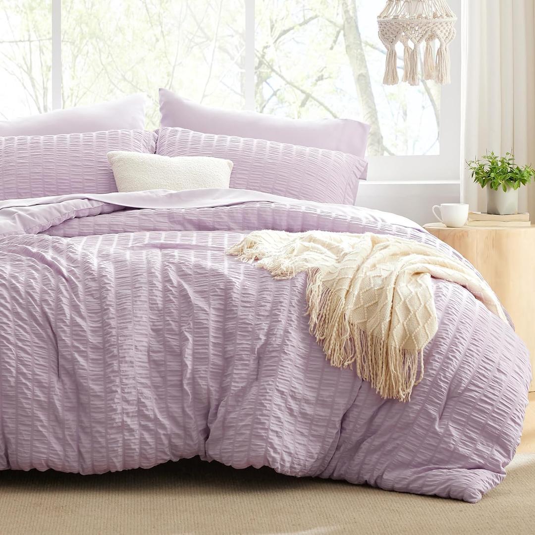 Love's cabin Seersucker Lavender Twin XL Comforter Set, 5-Piece All Season Lightweight Bed in a Bag Bedding Set with Comforter, Flat Sheet, Fitted Sheet, Pillowcase and Sham