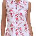 MoFiz Women's Sleeveless Golf Polo Shirts 1/4 Zip Floral Tennis Workout Golf Tank Top (L)