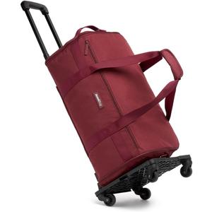 JenniBag Convertible Travel Bag for Women, 60L Weekender Garment Duffel Carry-On with Shoe Compartment, Trolley Sleeve, Durable Water-Resistant Overnight Bag (Roller Edition, Maroon), 21x12x9 inches