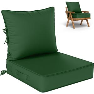 Outdoor Seat Cushion Set 24 L × 24 W × 5 H Inch Waterproof & Fade Resistant Patio Furniture Cushions with Removable Cover with Handle and Straps for Sofa Chairs, Chairs, Green