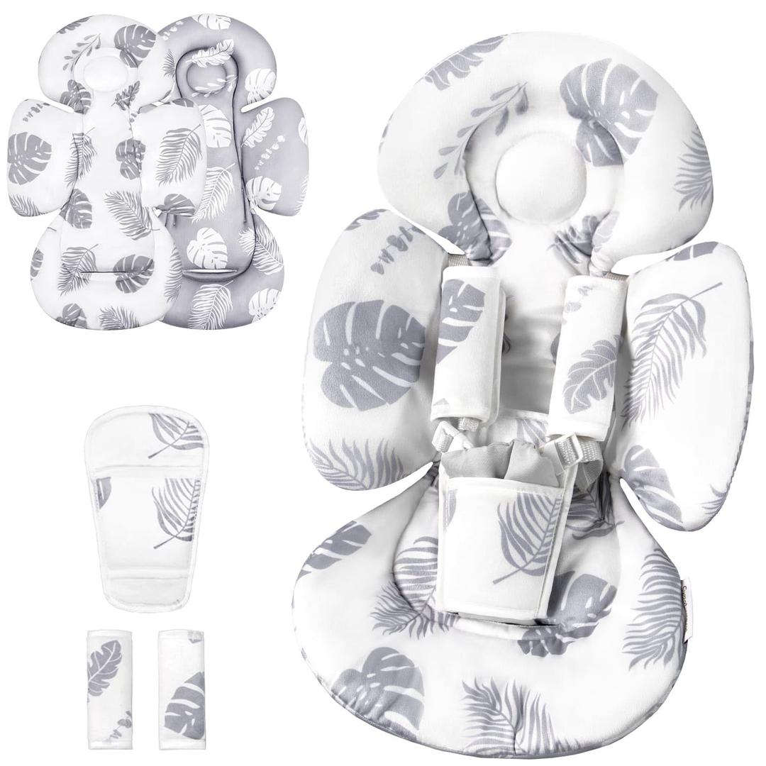 Generic Infant Car Seat Insert Compatible with Mamaroo Swing & Graco Swing and Infant Car Seat, Newborn Insert Baby Head Body Support, Reversible Design, Breathable Soft Fabric, 1Pcs - Grey Leaf