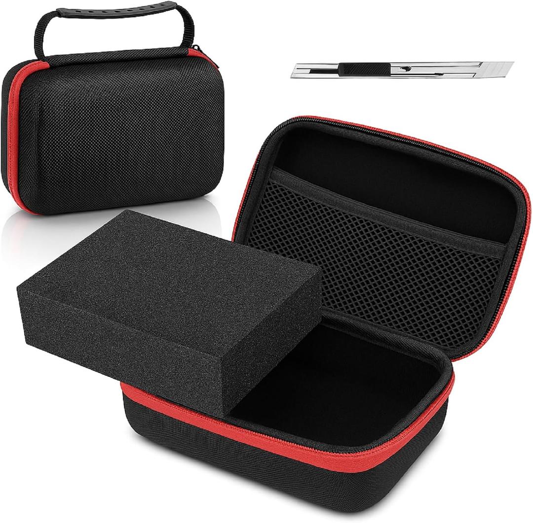 EVA Hard Case with Customizable Foam 7.1 x 4.7 x 3.1 Inch Protective EVA Carrying Case Shockproof Outdoor for Camera, Digital Products, Electronic Instruments with Knife, Black and Red