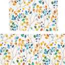 weesire Anti Fatigue Mats for Kitchen Floor Boho Kitchen Rugs Colorful Floral Leaves Memory Foam Cushioned Non-Slip Waterproof Kitchen Mat PVC Kitchen Rug Set, 17.3x28+17.3x47 inches, Laundry, Yellow