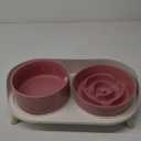 Elevated Slow Feeder Dog Bowls - Ceramic Food and Water Bowl Set with Stand - Raised Pet Dishes for Small and Medium Sized Dogs (White)