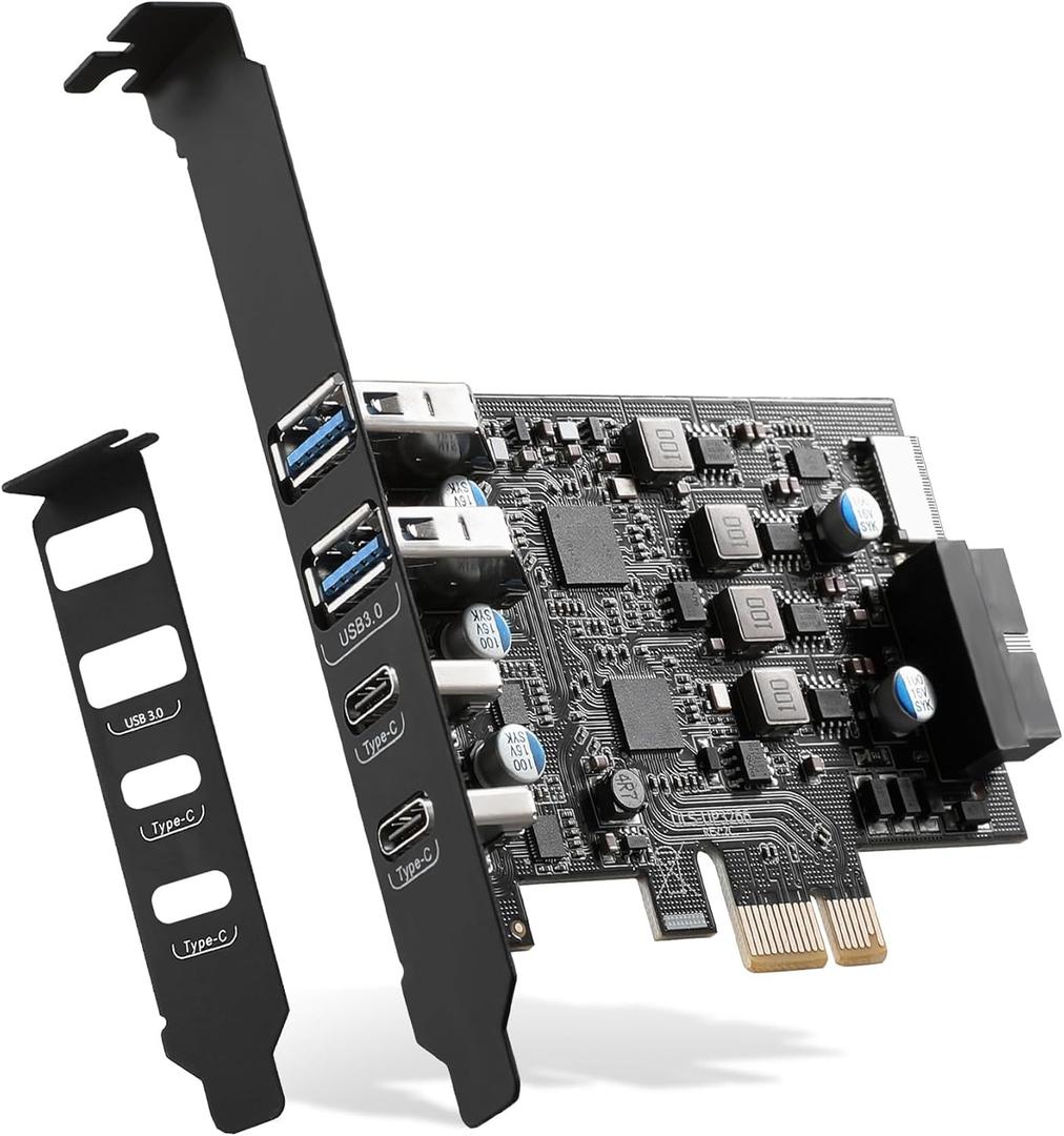 USB PCIe Card PCI Express to 6 Ports USB Expansion Card (2X Type A - 2X USB C) with External 20pin Type-E Header (to Type-c Front Panel)/ 19pin Adapter Low Profile Bracket with Windows and Linux