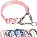 Chain Martingale Collar for Dogs, No Slip Choke Collar Adjustable Buckle Stainless Steel Training No Pull Dog Choker Collar for Small Medium Large Pets Girls Female, Pink Daisy M (M(Neck 15"-20"))