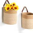 DULLEMELO Wall Hanging Basket 7 X 8 Inches Hanging Storage Baskets for Decor, Set of 2 Woven Storage Baskets,Wall Baskets for Storage Entryway Wall Decor,Jute&Khaki