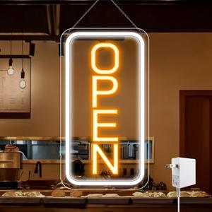 inShareplus 16"x 9" Super Bright Open Sign,12V LED Neon Open Signs for Business for Window, with ON/OFF Switch, Electric Light up Signs for Stores, Restaurants Retail Shops (Yellow-White-Vertical)