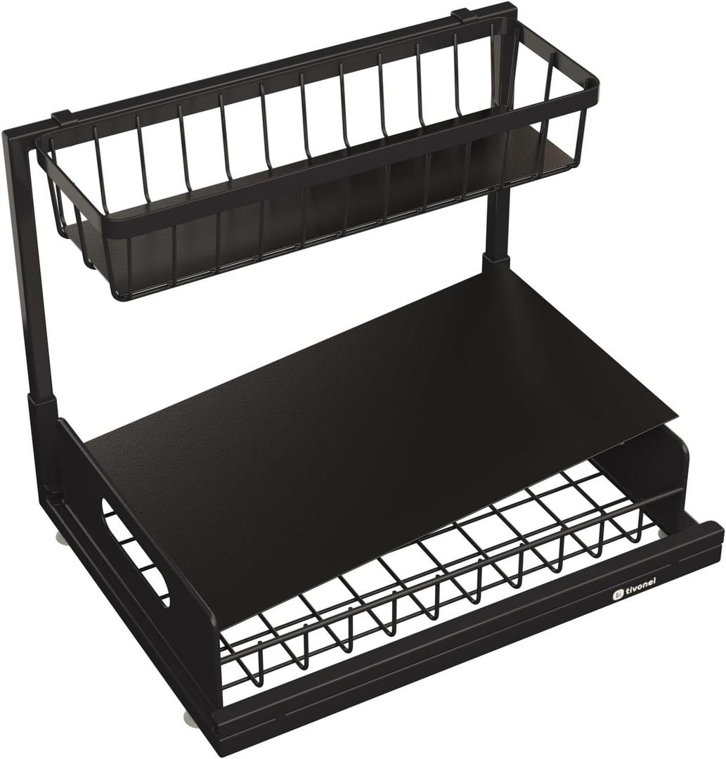 Under Sink Organizer, Pull Out Cabinet Organizer, 2 Tier Slide Out Sink Shelf Cabinet Storage Shelves, Slide Out Under Sink Storage for Kitchen Bathroom Cabinet Laundry (2, Black)