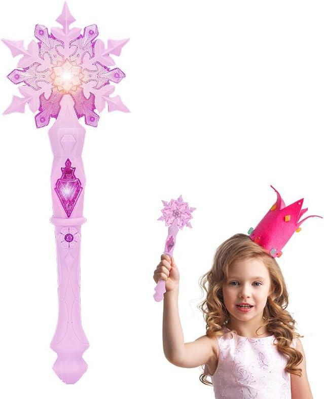 Light Up Wand Princess Snowflake Glow Wand for Kids Girls Princess Costume Christmas Party Supplies (Without Batteries, Pink)