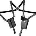 Universal Shoulder Holster for Men Adjustable Leather Gun Holster for Concealed Carry with Double Magazine Pouch Fits 1911, Glock 17/19/23, and Most Pistols (Right Hand Use) (Black)