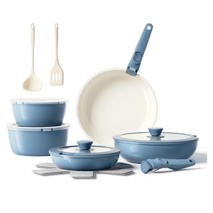 Redchef 16pcs Ceramic Nonstick Pots and Pans Set, Kitchen Cookware Set with Removable Handle, Non Toxic Cookware Set, PFAS PFOA & PTFE Free, RV Ceramic Cookware for Camping, Dishwasher/Oven Safe