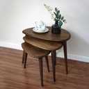 Small Oval Coffee Tables Set,Acacia Wood Tabletop Nesting Tables（25.6"x17.7"+17.7"x13.4" for Living Room Small Spaces Office,Easy Assembly Minimalist Walnut Mid Century Modern Coffee Table