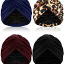 4 Pieces Turbans for Women Silk Satin Lined Turban Head Wrap Adjustable Twisted Headwrap Hair Cover Wrap(Retro Color)