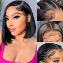 Bob Wig Human Hair 13x4 Frontal Lace Wig For Black Women, HD Glueless Lace Front, Pre-Plucked, Pre-Cut, 180% Density, Short Bob, 10 Inch