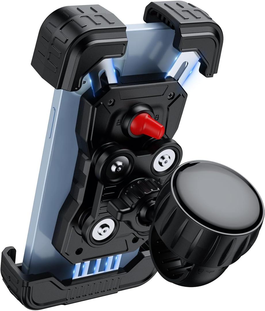 Motorcycle Phone Holder - [Metal Tie Rod] with Vibration Dampener, Adjustable Handlebar Bike Cell Phone Mount, Motorcycle Bicycle E-Bike Scooter Fit iPhone 16/15/14/13 Pro Max, 4.7-7.0" Phones