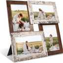 YESKAY 4x6 Collage Picture Frames, Multi Family Photo Frame with Real Glass, Displays Four 4x6 Photo, Wall Decor Wall Hanging or Tabletop, Distressed White+Rustic Brown