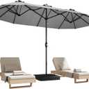 DomeShade 15ft Patio Umbrella with Base,Large Outdoor Double-Sided Rectangle Umbrella with Crank Handle, Market Umbrella for Poolside Garden Deck Backyard Beach Pools, Gray, Extra Large 15ft x 9ft