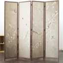 4 Panel Room Divider Screen,Double Faced Blackout Panel Divider Folding Panel Screen Divider for Room Separation,Plums and Birds,67" H x 63" W
