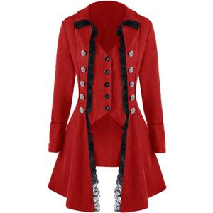 Women's Gothic Steampunk Corset Halloween Costume Coat Victorian Tailcoat Jacket (Large, Red)
