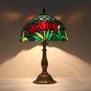 TFNTCYG Tiffany Table Lamp, Tulip Style Stained Glass Lamp, 12X12X19 Inch Vintage Lamp, Living Room Bedroom Decor Desk Lamp