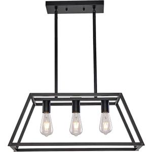 XILICON Contemporary 3-Light Black Kitchen Dining Room Chandelier Light Fixture, Rustic Pendant for Island Table, Dimmable, UL Listed, Easy Install, E26 Base, Metal, Indoor, Ceiling Mount